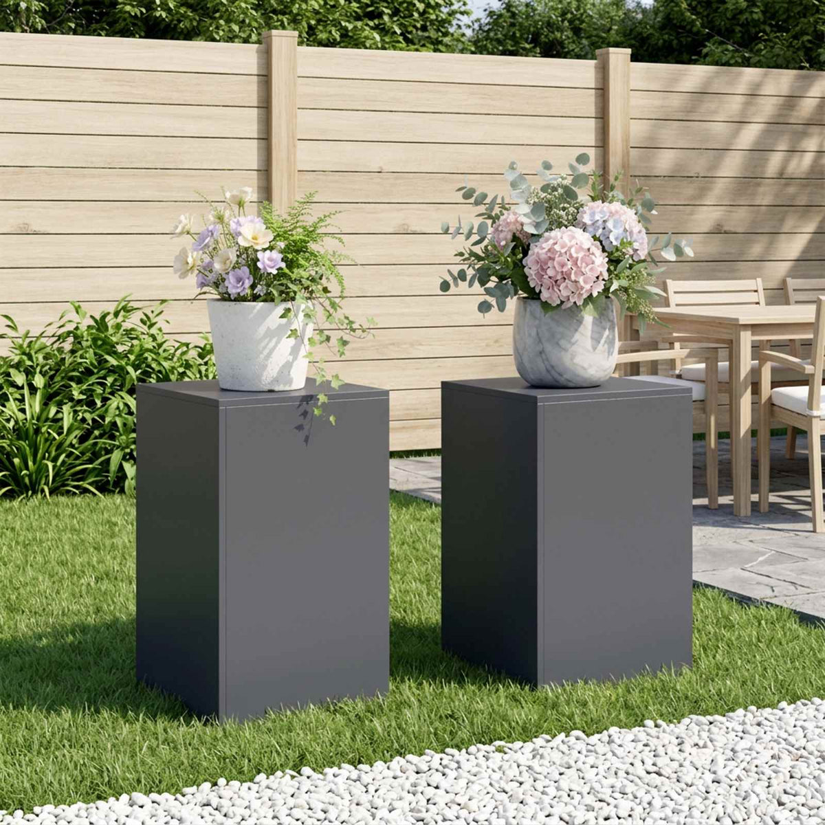Plant Stand 2 pcs 24 x 24 x 35 cm Steel Anthracite 2x (40 x 40 x 60 cm)