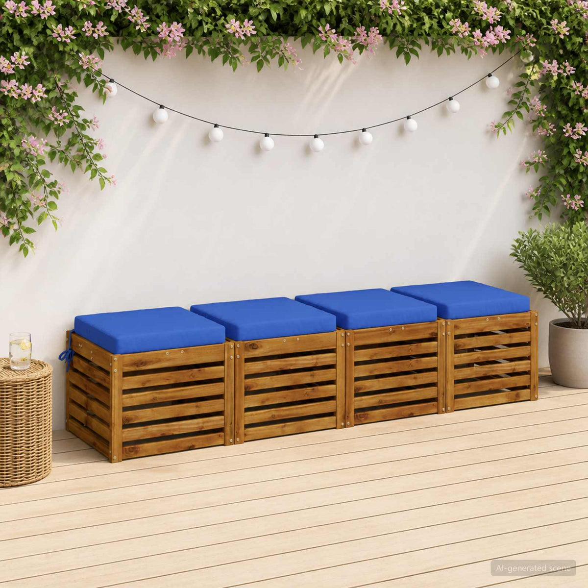 Seat Cushions SOEST 100% Polyester Taupe 50 x 50 x 7 cm 4 pcs Royal blue (polyester)