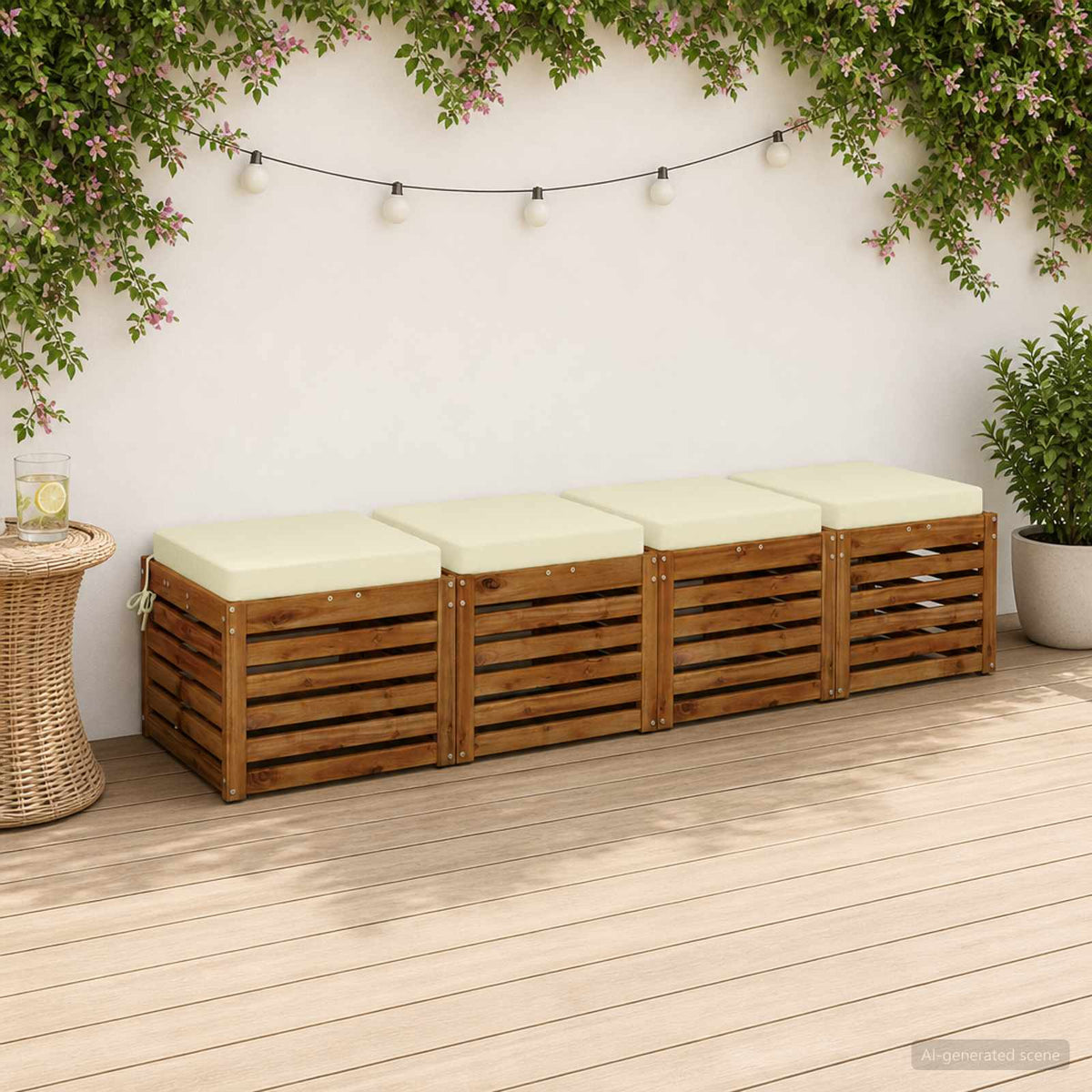Seat Cushions SOEST 100% Polyester Anthracite 4 pcs Height 7 cm Width 50 cm Cream (polyester)