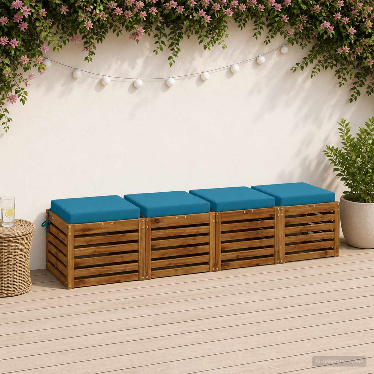 Seat Cushions SOEST 100% Polyester Anthracite 4 pcs Height 7 cm Width 50 cm Light Blue (polyester)