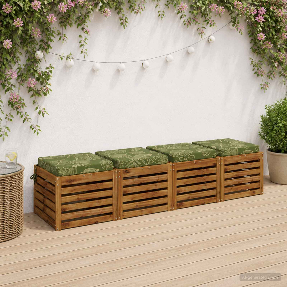 Seat Cushions SOEST 100% Polyester Anthracite 4 pcs Height 7 cm Width 50 cm Leaf design (polyester)