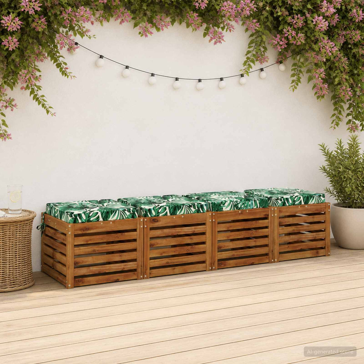 Seat Cushions SOEST 100% Polyester Anthracite 4 pcs Height 7 cm Width 50 cm Leaf pattern (polyester)