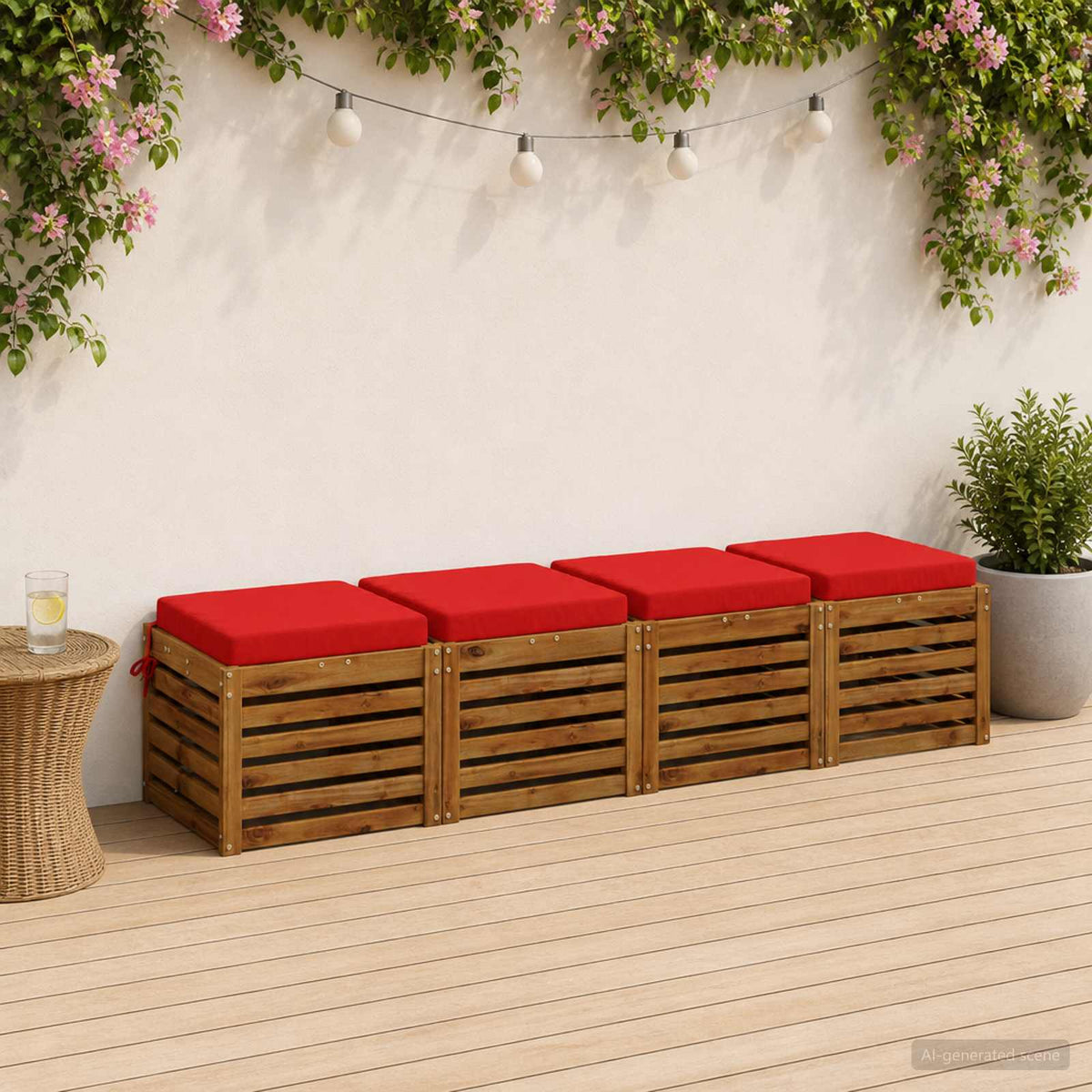 Seat Cushions SOEST 100% Polyester Taupe 50 x 50 x 7 cm 4 pcs Red (polyester)