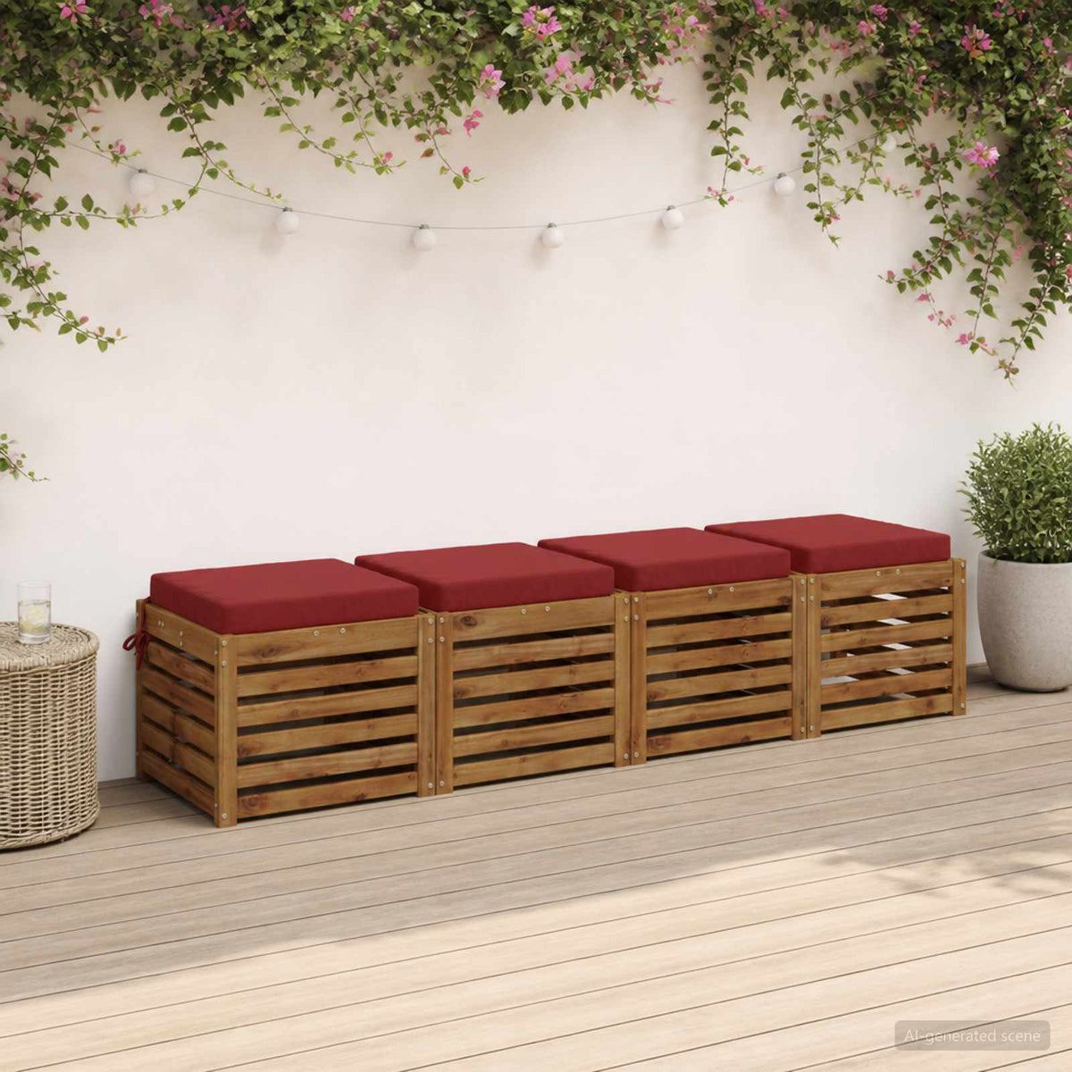 Seat Cushions SOEST 100% Polyester Taupe 50 x 50 x 7 cm 4 pcs Wine red (polyester)