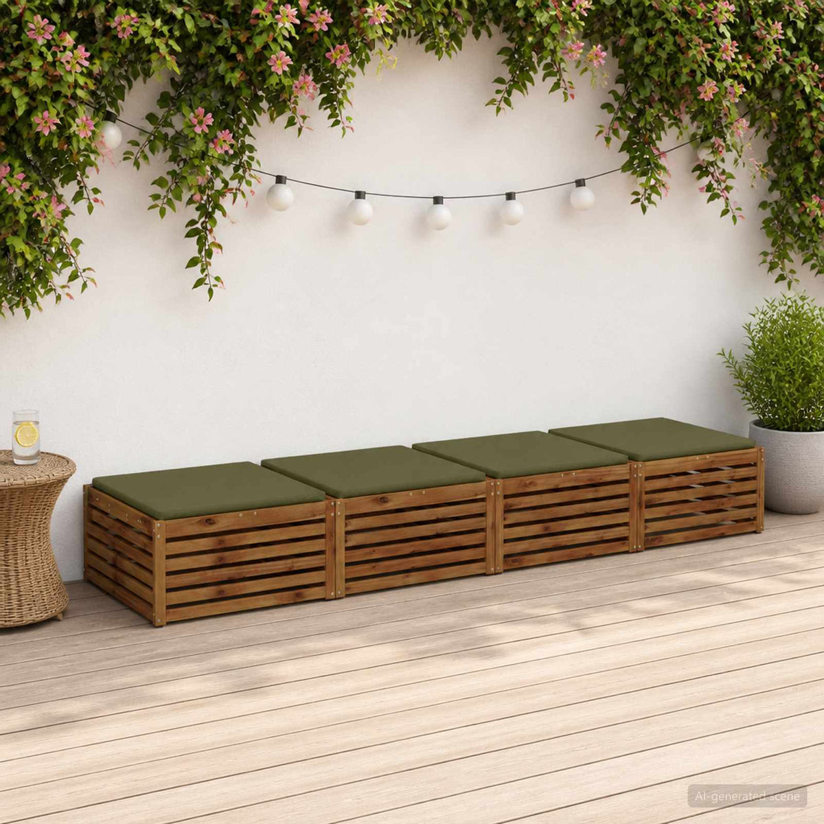 Seat Cushions SOEST 100% Polyester Anthracite 4 pcs Height 3 cm Width 80 cm Olive green (melange)