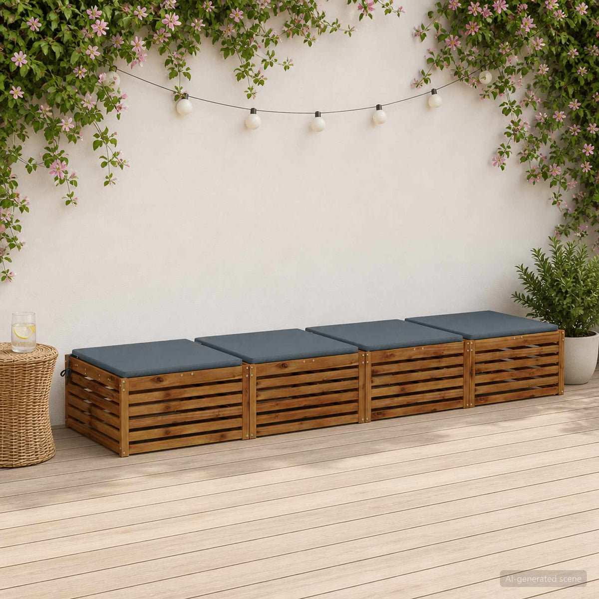 Seat Cushions SOEST 100% Polyester Anthracite 4 pcs Height 3 cm Width 80 cm Blue (melange)