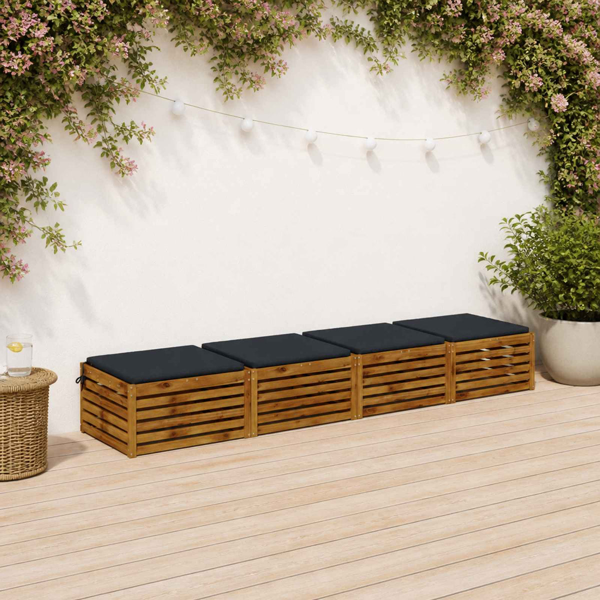 Seat Cushions SOEST 100% Polyester Anthracite 4 pcs Height 3 cm Width 80 cm Dark blue (melange)