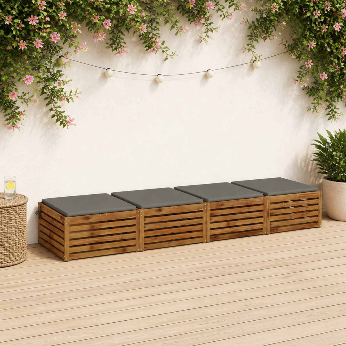 Seat Cushions SOEST 100% Polyester Anthracite 4 pcs Height 3 cm Width 80 cm Grey (melange)