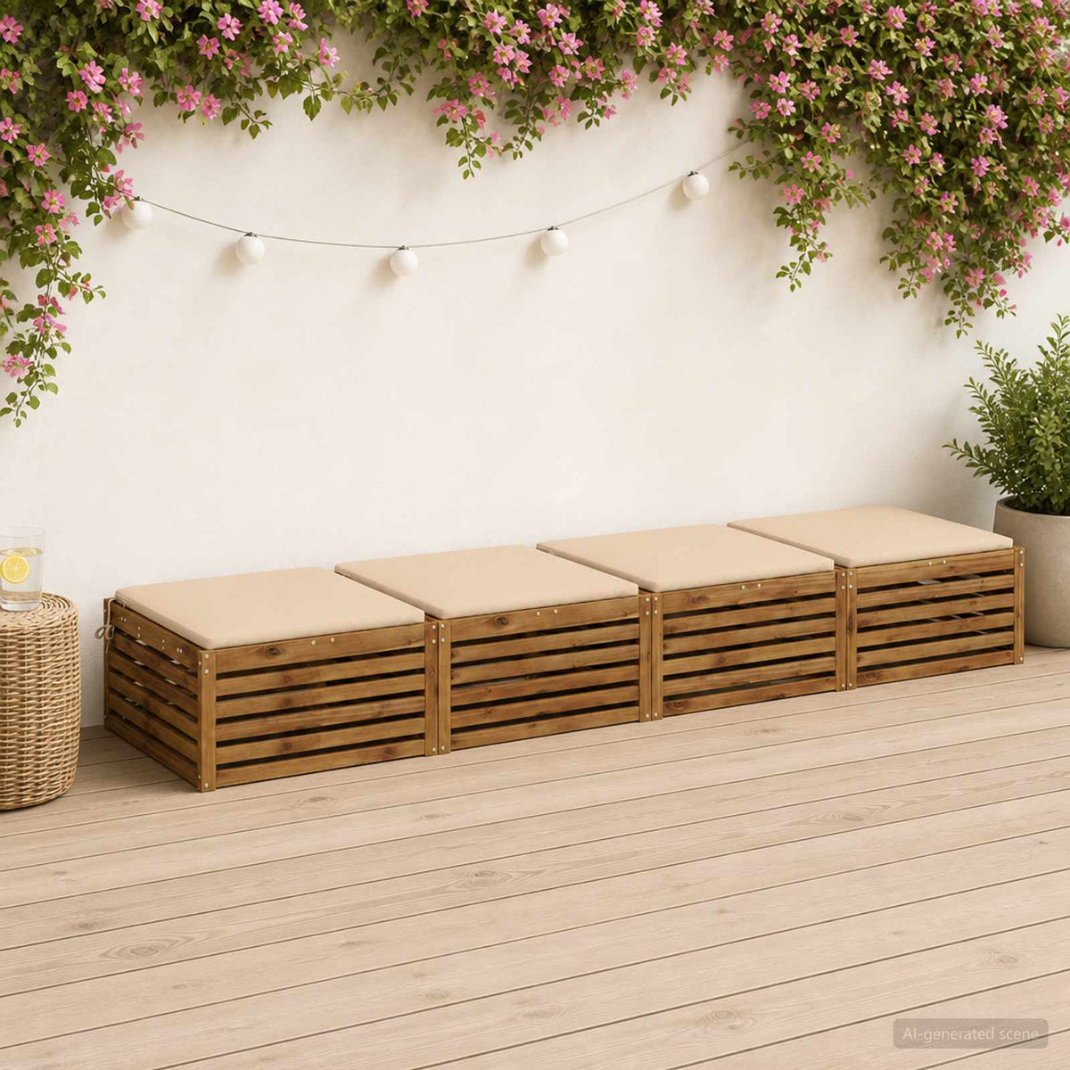 Seat Cushions SOEST 100% Polyester Anthracite 4 pcs Height 3 cm Width 80 cm Cream (melange)