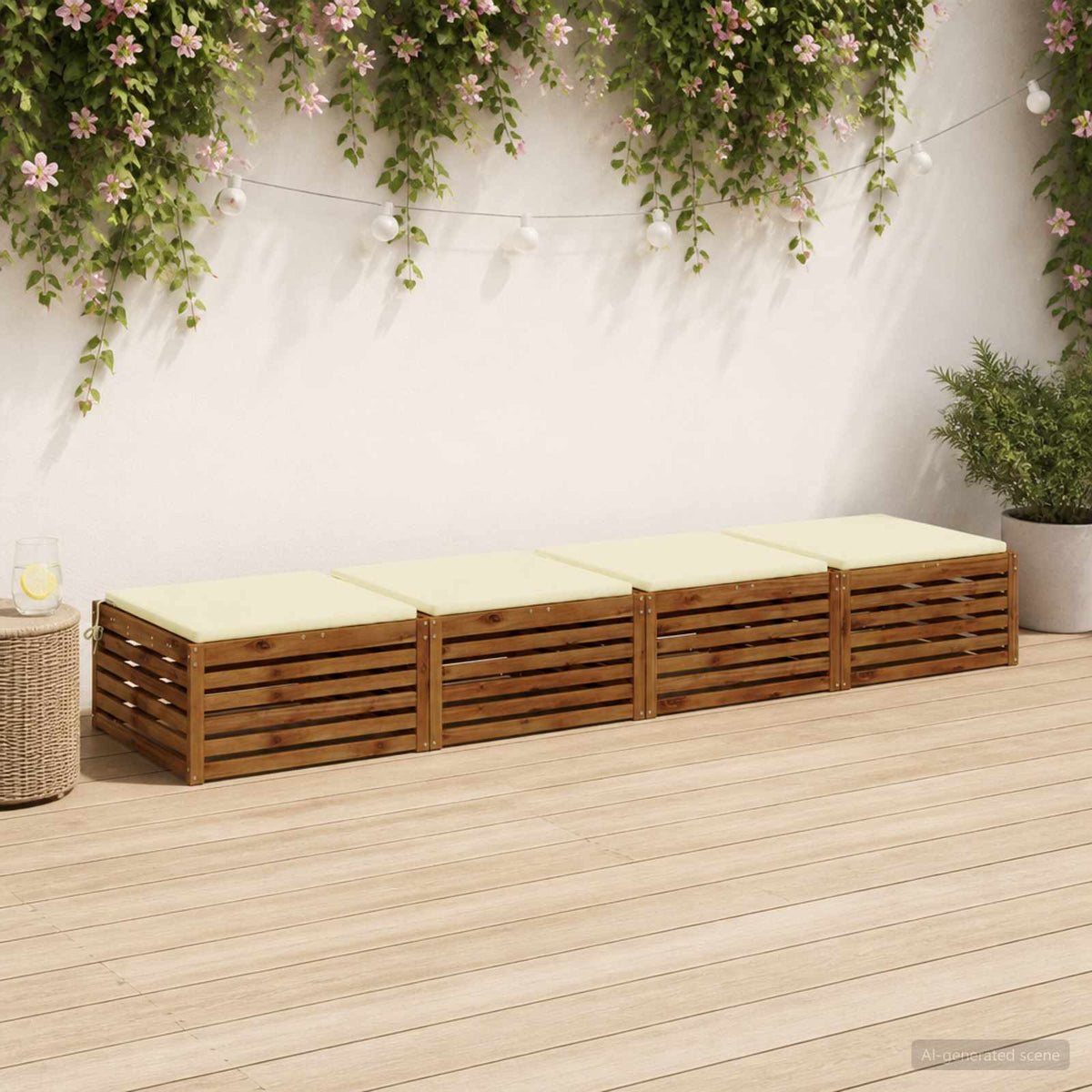 Seat Cushions SOEST 100% Polyester Anthracite 4 pcs Height 3 cm Width 80 cm Cream (polyester)