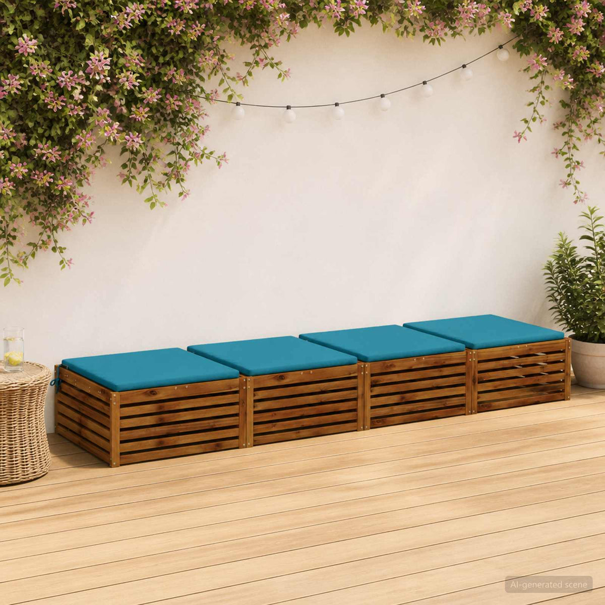 Seat Cushions SOEST 100% Polyester Anthracite 4 pcs Height 3 cm Width 80 cm Light Blue (polyester)