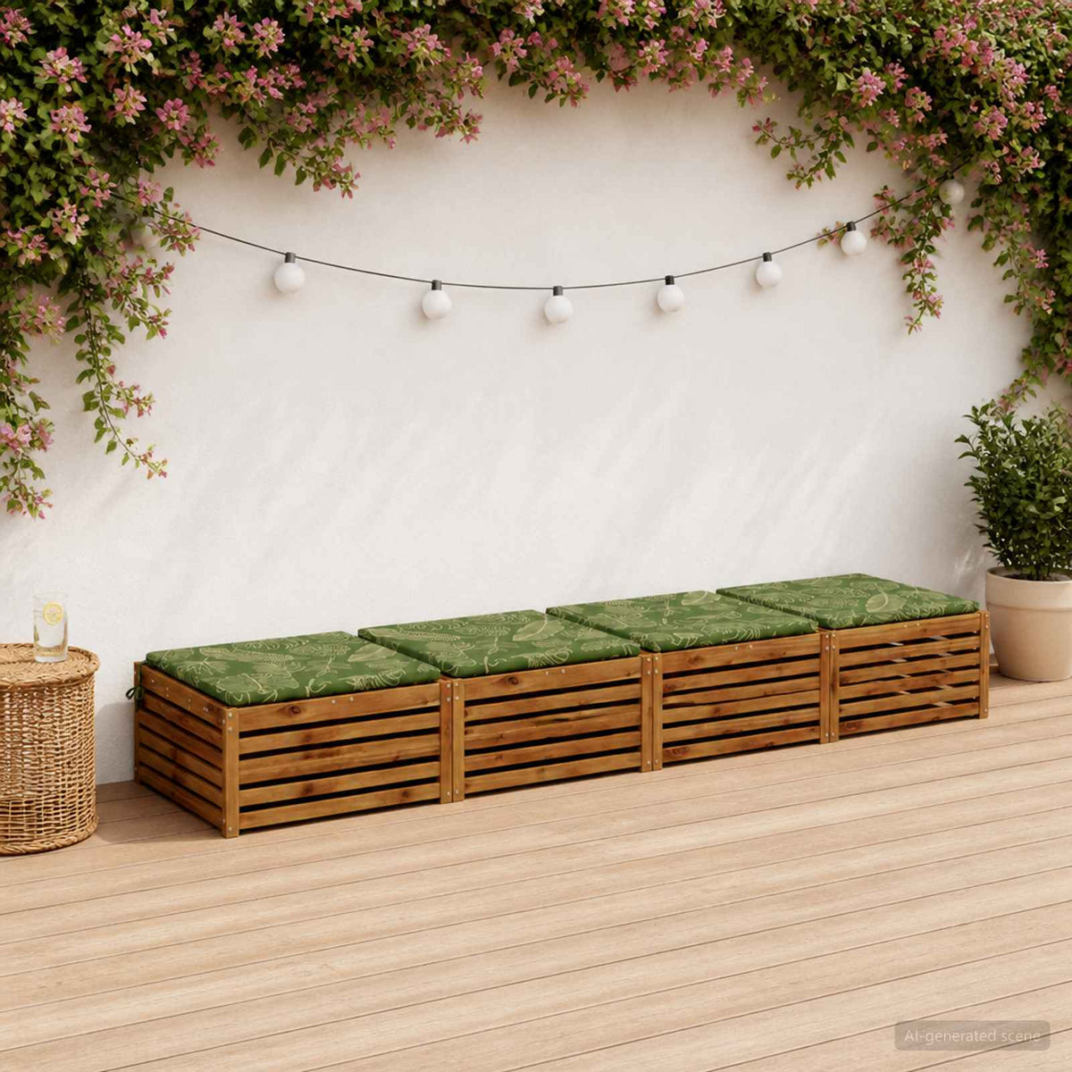 Seat Cushions SOEST 100% Polyester Anthracite 4 pcs Height 3 cm Width 80 cm Leaf design (polyester)