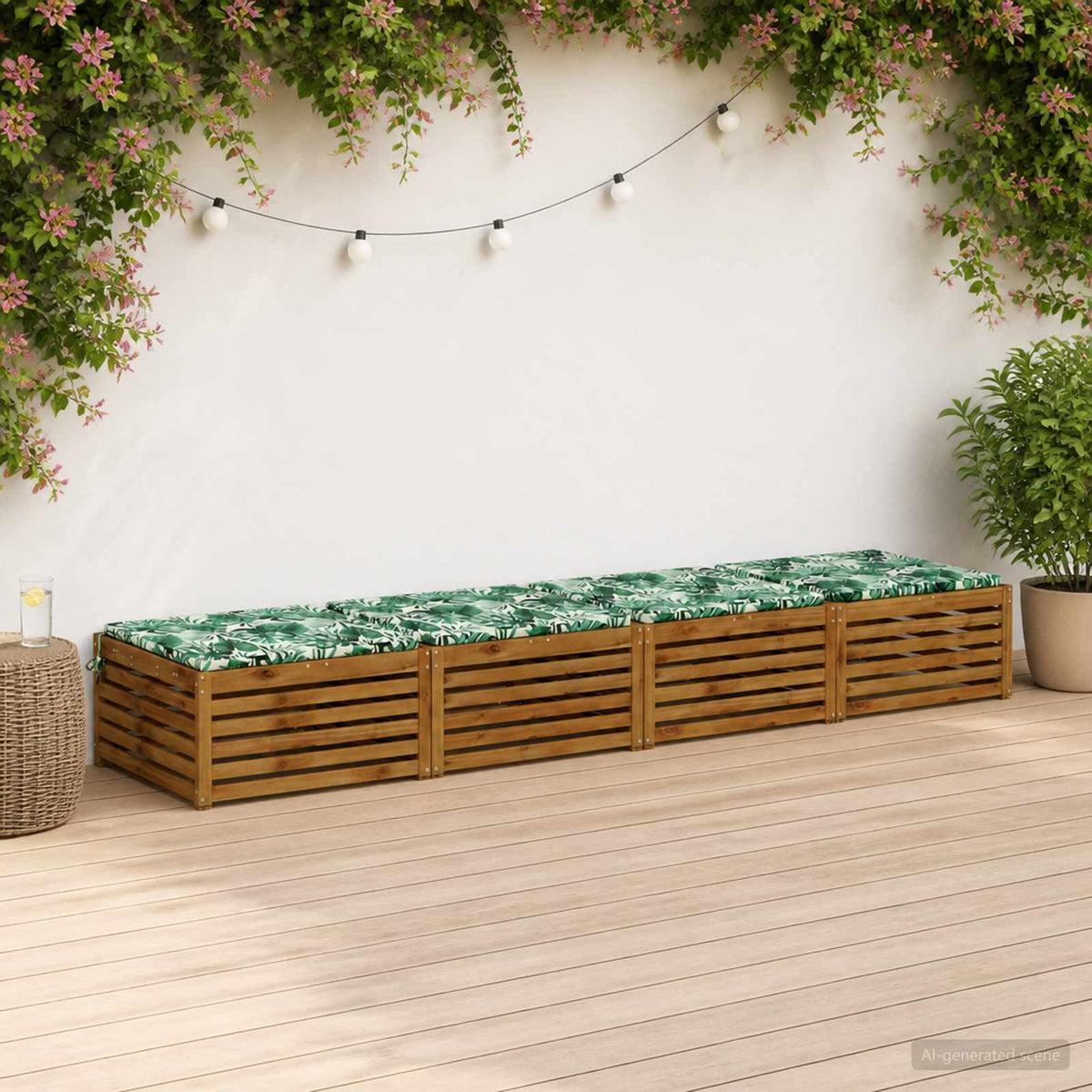 Seat Cushions SOEST 100% Polyester Anthracite 4 pcs Height 3 cm Width 80 cm Leaf pattern (polyester)
