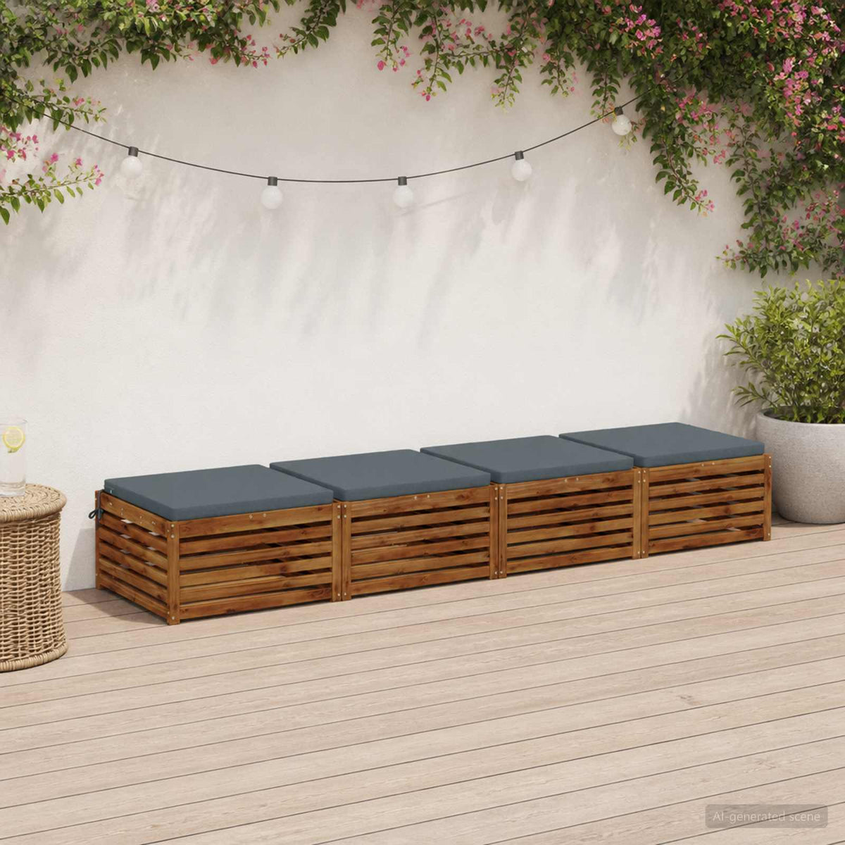 Seat Cushions SOEST 100% Polyester Anthracite 4 pcs Height 5 cm Width 80 cm Blue (melange)