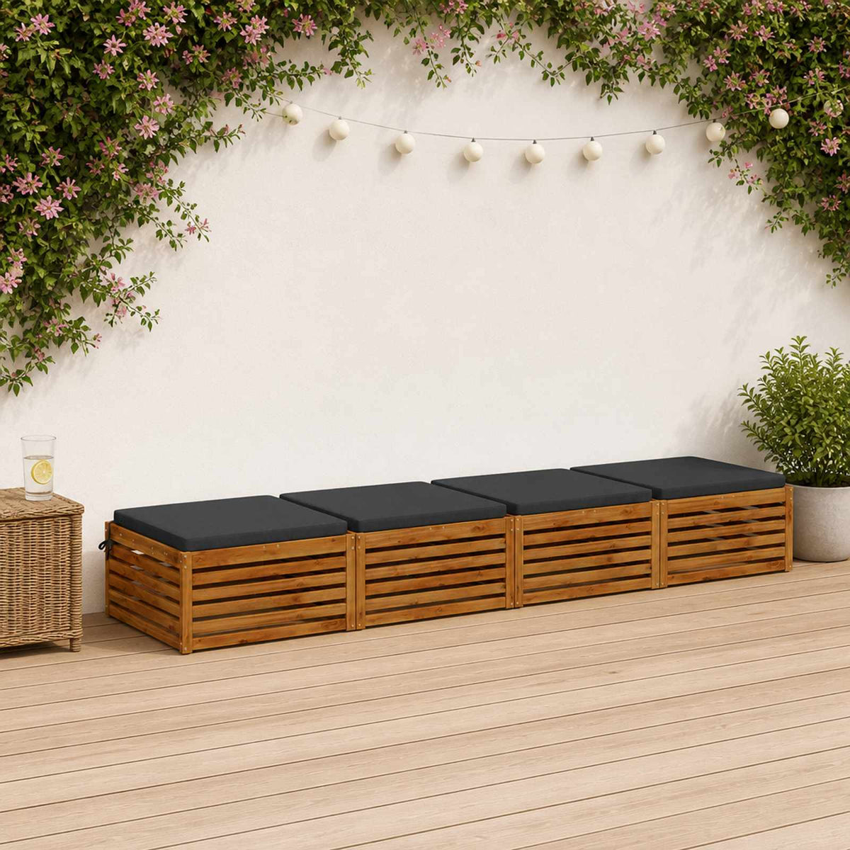 Seat Cushions SOEST 100% Polyester Anthracite 4 pcs Height 5 cm Width 80 cm Dark blue (melange)