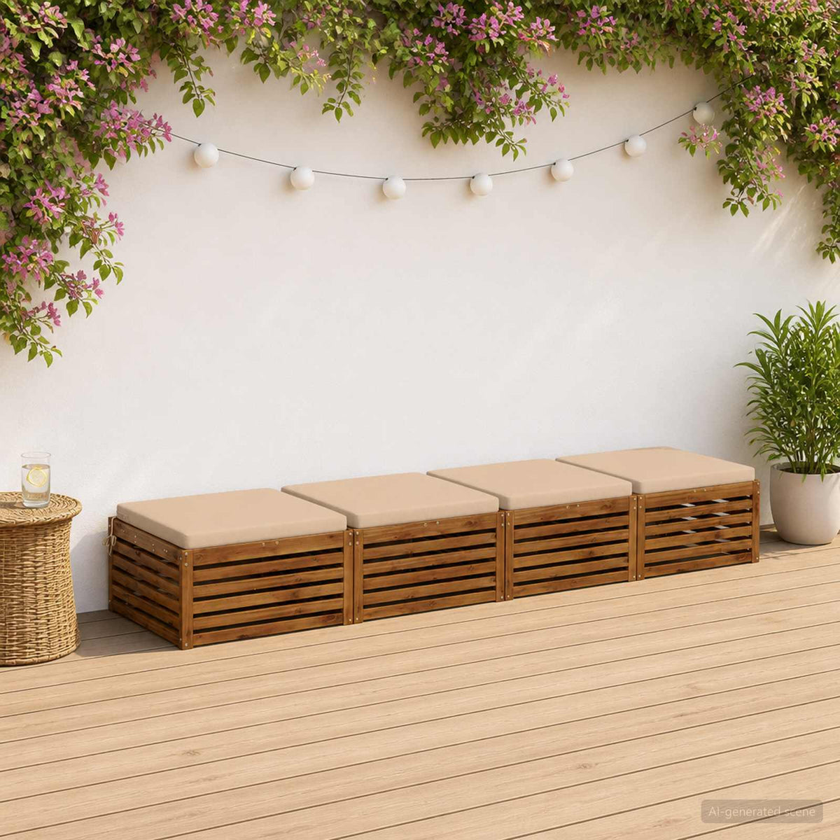Seat Cushions SOEST 100% Polyester Anthracite 4 pcs Height 5 cm Width 60 cm Cream (melange)