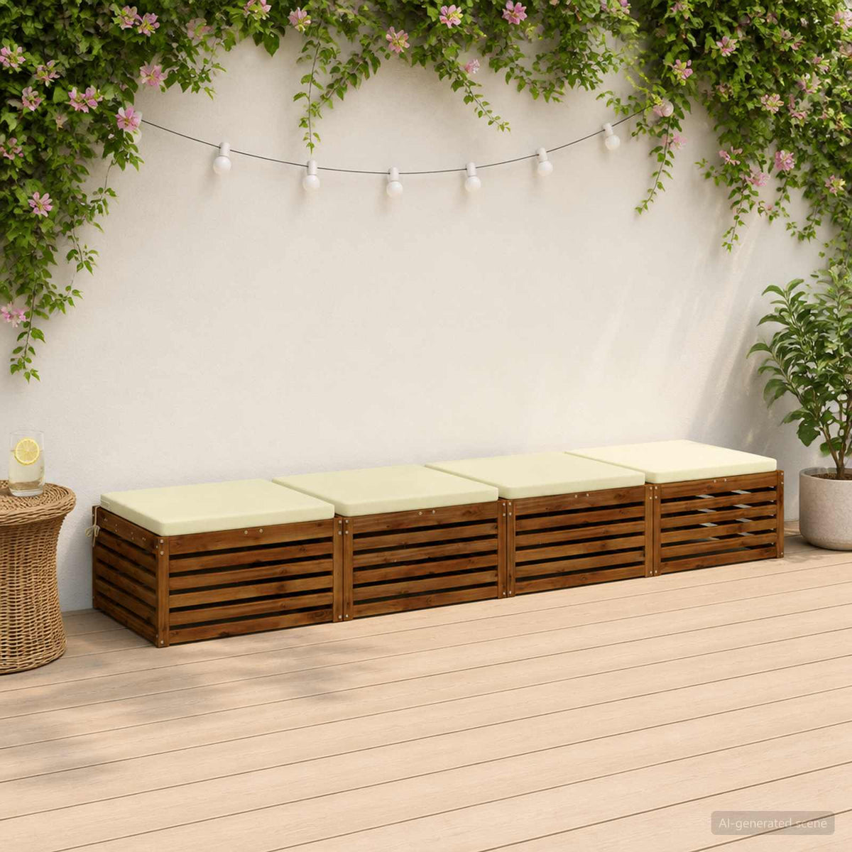 Seat Cushions SOEST 100% Polyester Anthracite 4 pcs Height 5 cm Width 80 cm Cream (polyester)
