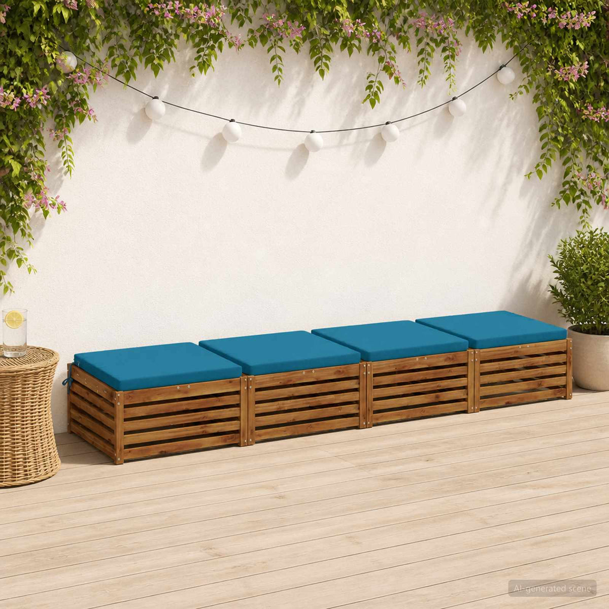 Seat Cushions SOEST 100% Polyester Anthracite 4 pcs Height 5 cm Width 80 cm Light Blue (polyester)