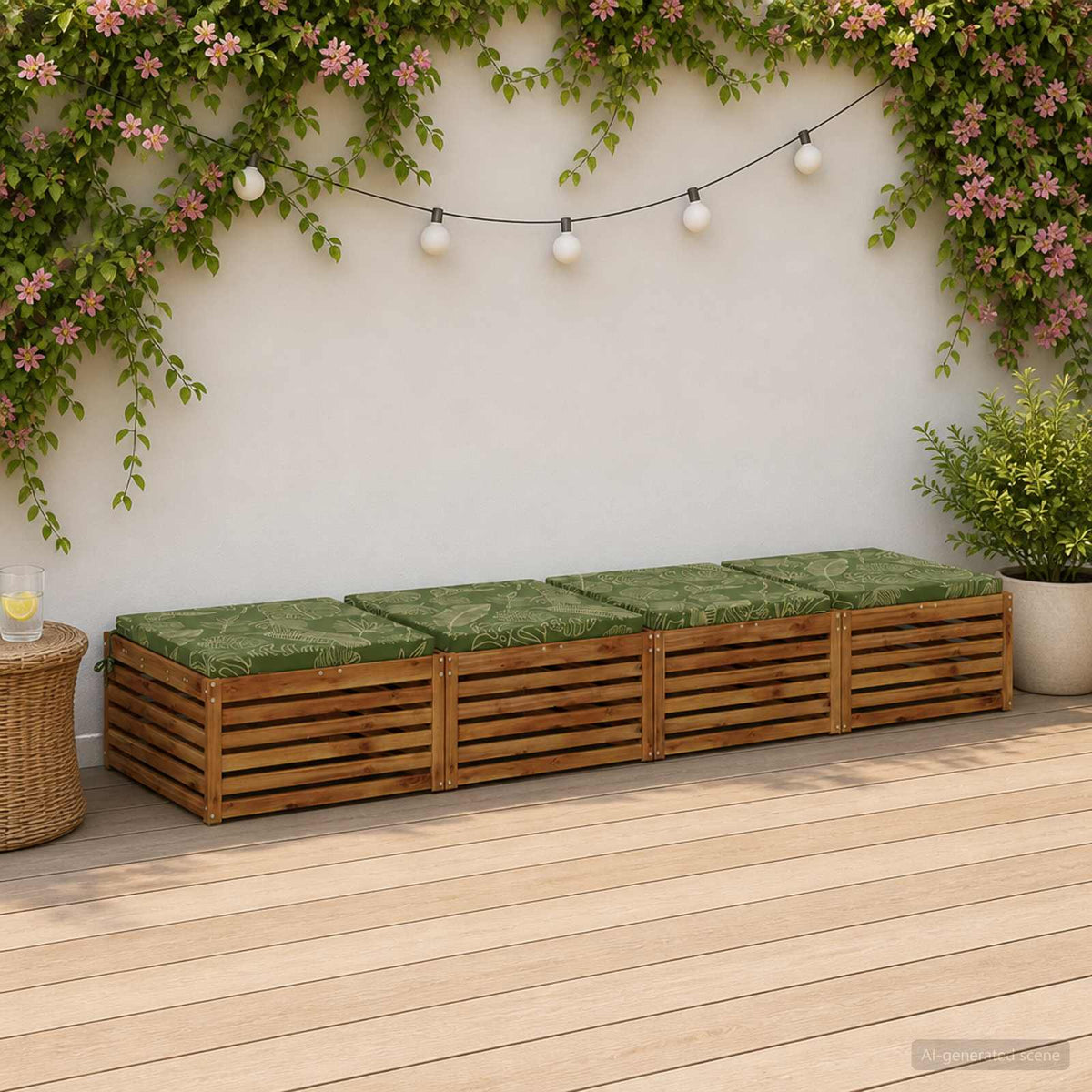 Seat Cushions SOEST 100% Polyester Anthracite 4 pcs Height 5 cm Width 80 cm Leaf design (polyester)