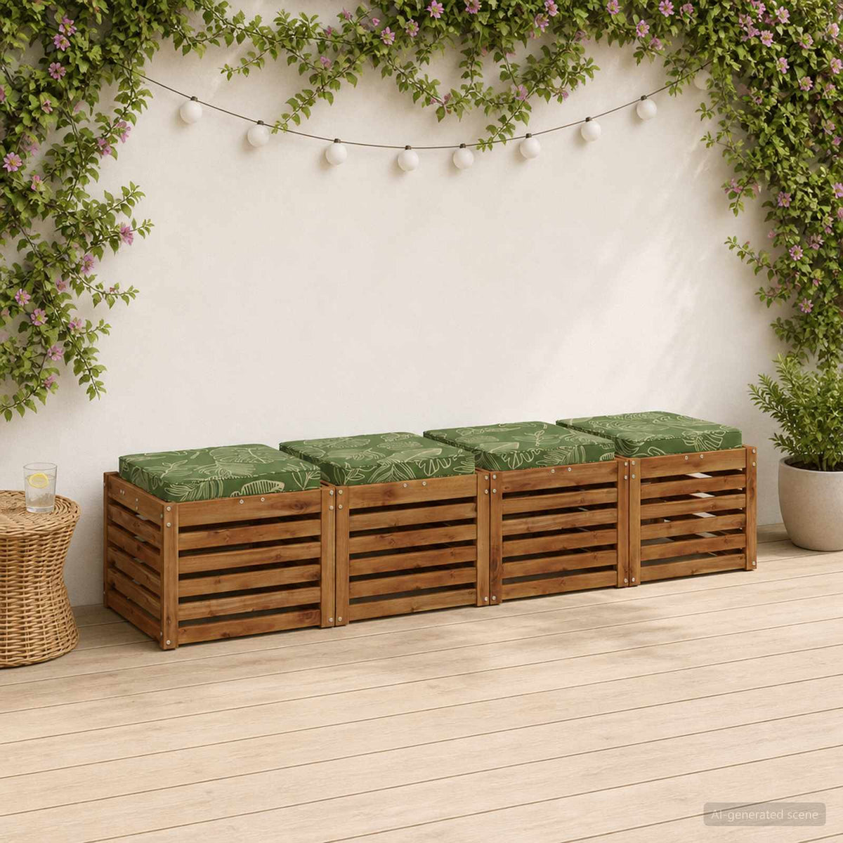 4-Piece Seat Cushions VUGHT 100% Polyester Grey 4 pcs Width 50 cm Leaf design (polyester)