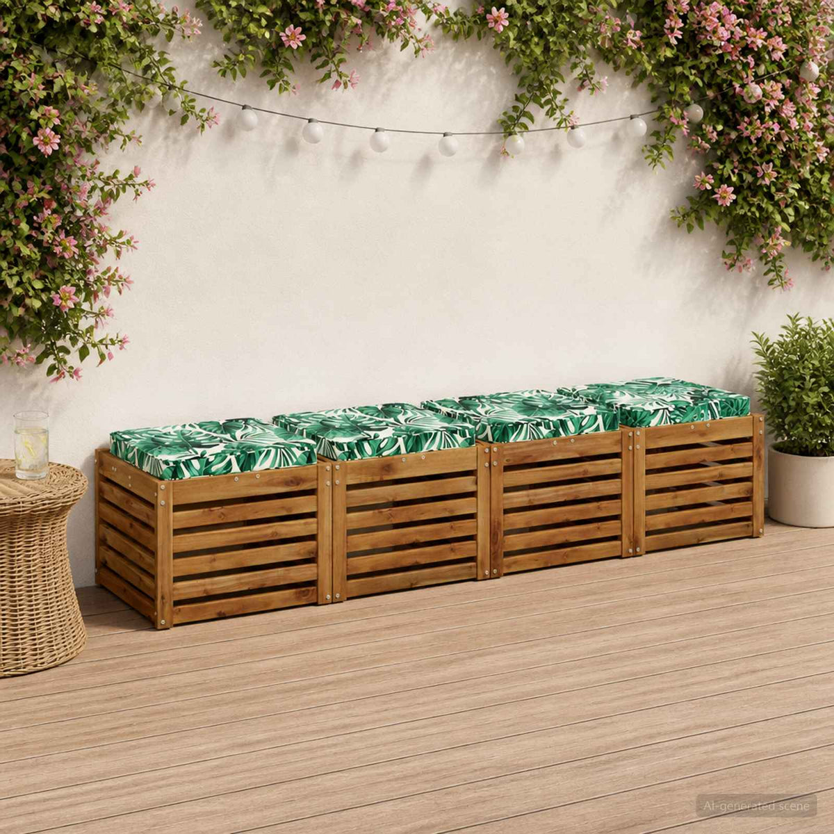 4-Piece Seat Cushions VUGHT 100% Polyester Grey 4 pcs Width 50 cm Leaf pattern (polyester)