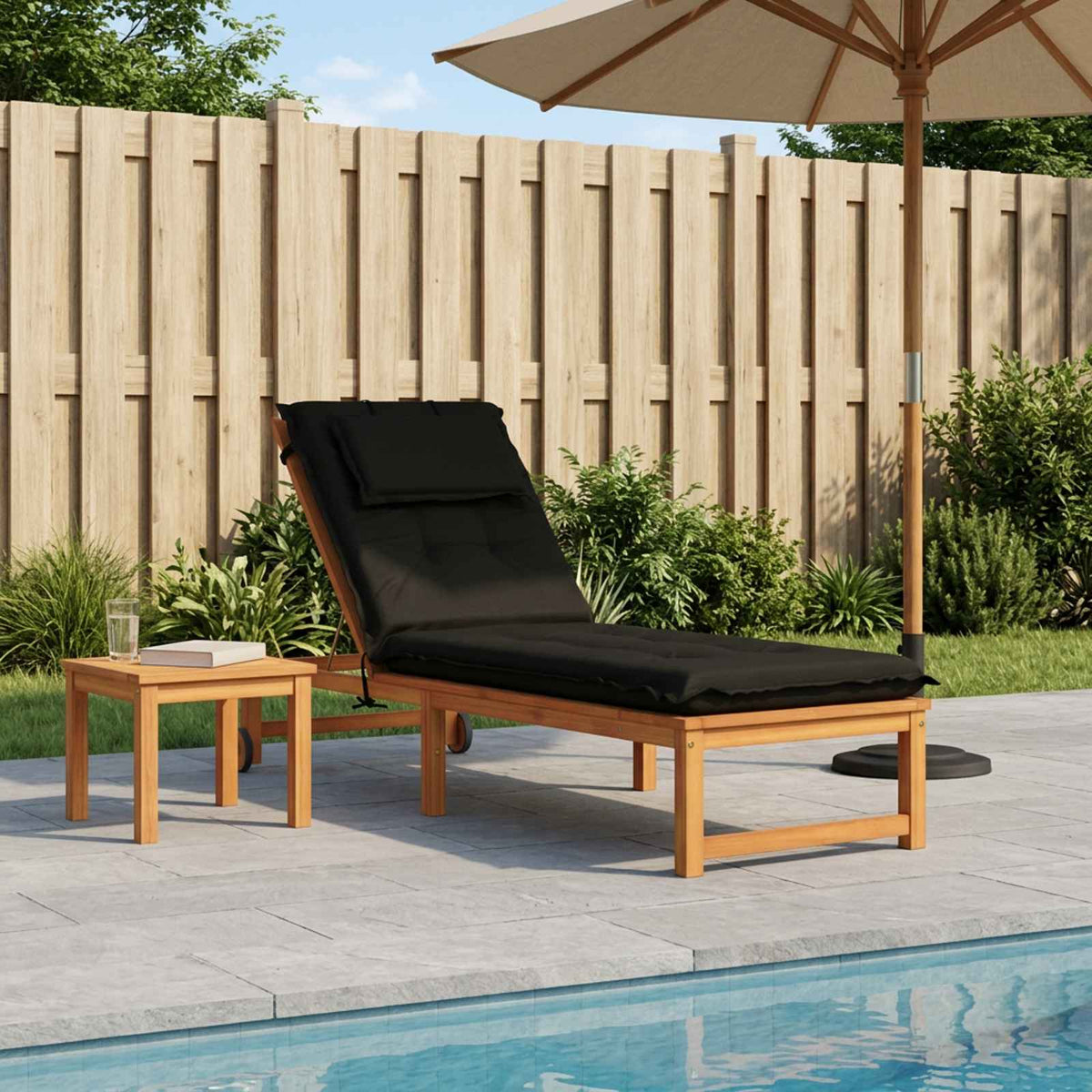 Sunlounger Cushion GEMERT 100% Polyester Melange Black 190 x 50 x 9 cm