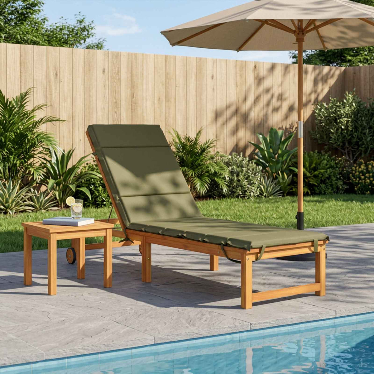 Sunlounger Cushion GEMERT 100% Polyester Melange 200 x 60 x 3 cm Olive green