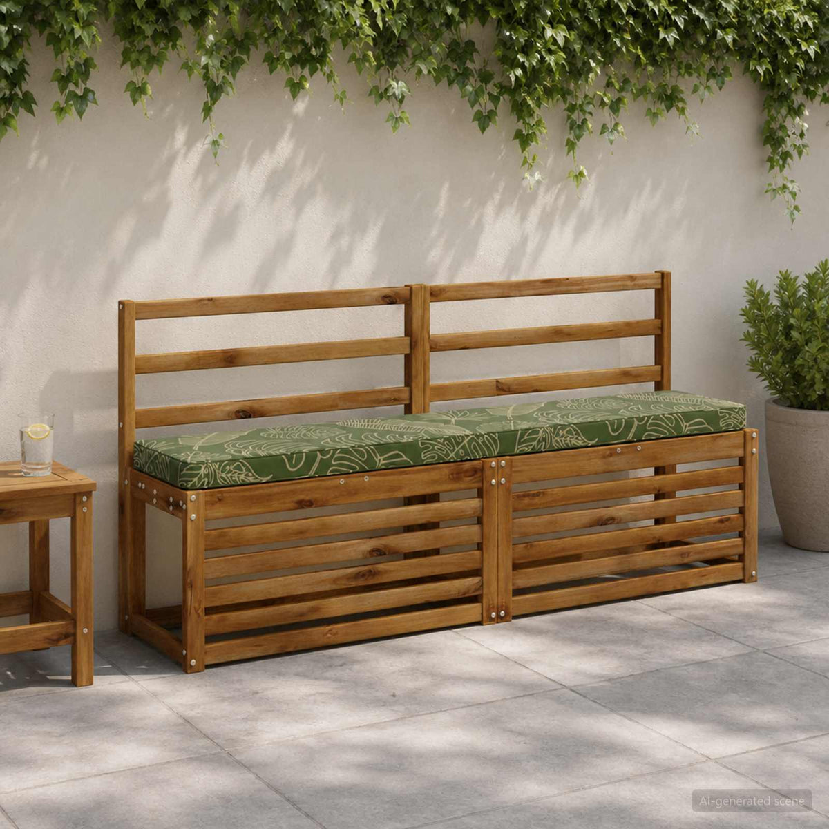2-Piece Bench Cushions VUGHT 100% Polyester Grey 2 pcs Length 30 cm Width 150 cm Leaf design (polyester)