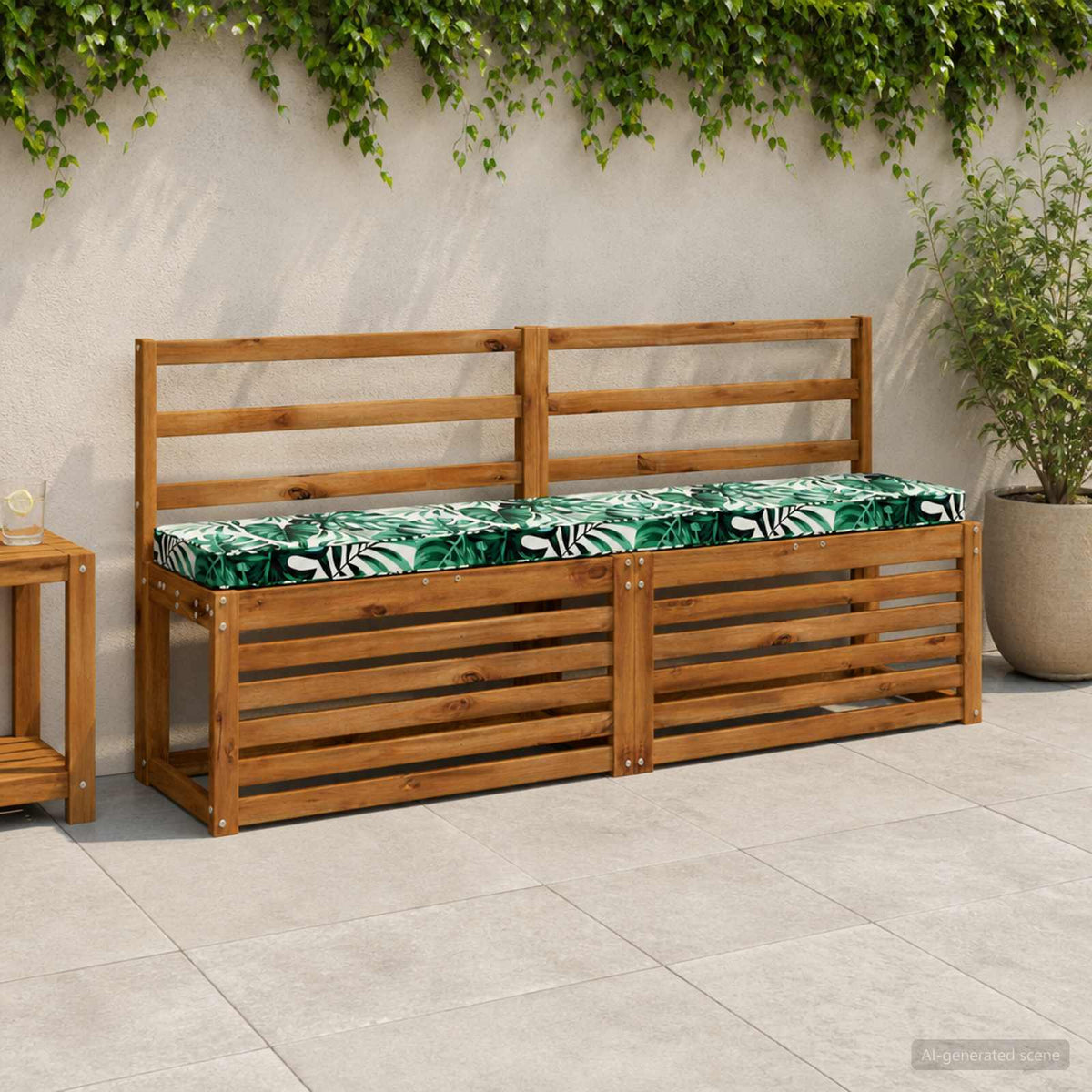2-Piece Bench Cushions VUGHT 100% Polyester Grey 2 pcs Length 30 cm Width 150 cm Leaf pattern (polyester)