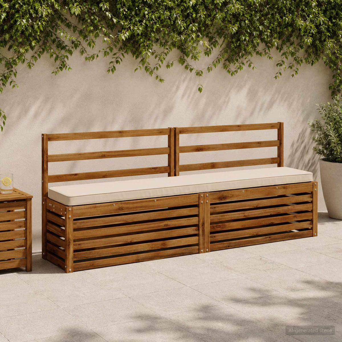 2-Piece Bench Cushions VUGHT 100% Polyester Grey 2 pcs Length 30 cm Width 170 cm Cream (melange)