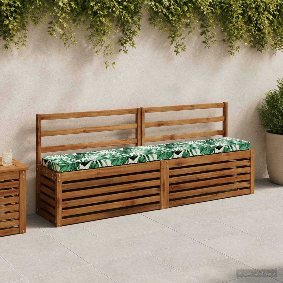2-Piece Bench Cushions VUGHT 100% Polyester Grey 2 pcs Length 30 cm Width 170 cm Leaf pattern (polyester)