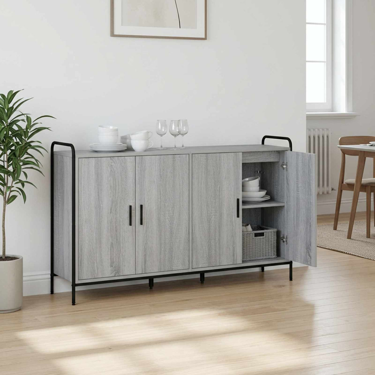 Sideboard 135 x 33 x 81 cm Engineered Wood Grey sonoma
