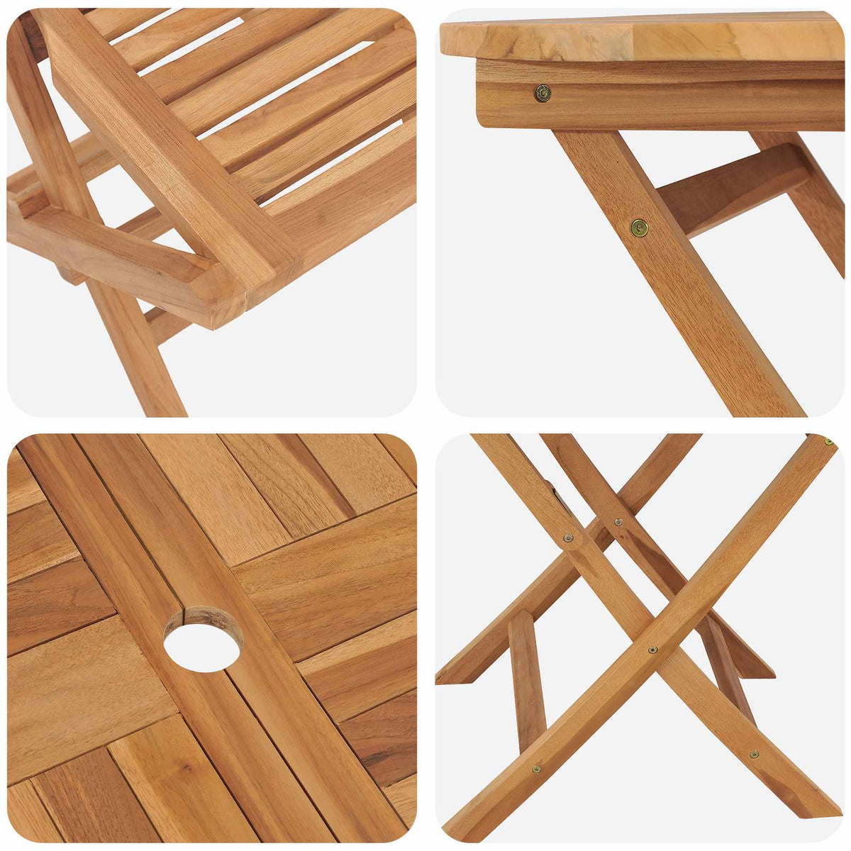 5 Piece Folding Garden Bistro Set Natural Solid Teak Wood without armrest Round