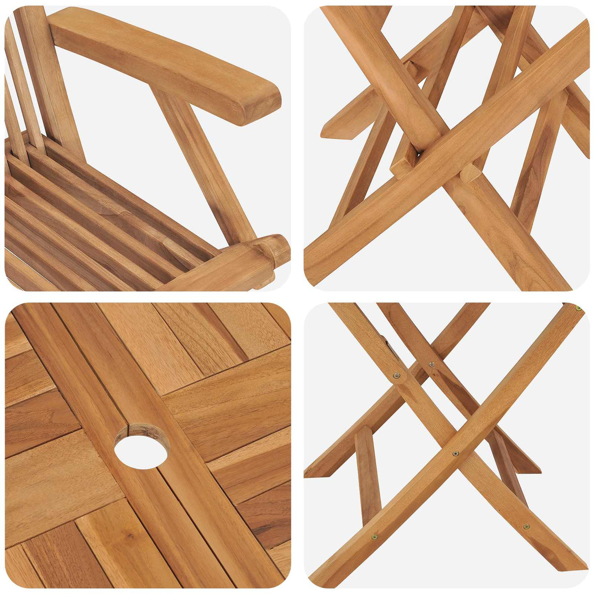 vidaXL 3 Piece Folding Garden Bistro Set Natural Solid Teak Wood 6