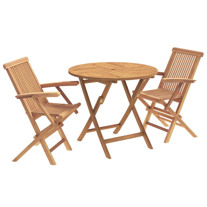 vidaXL 3 Piece Folding Garden Bistro Set Natural Solid Teak Wood 2