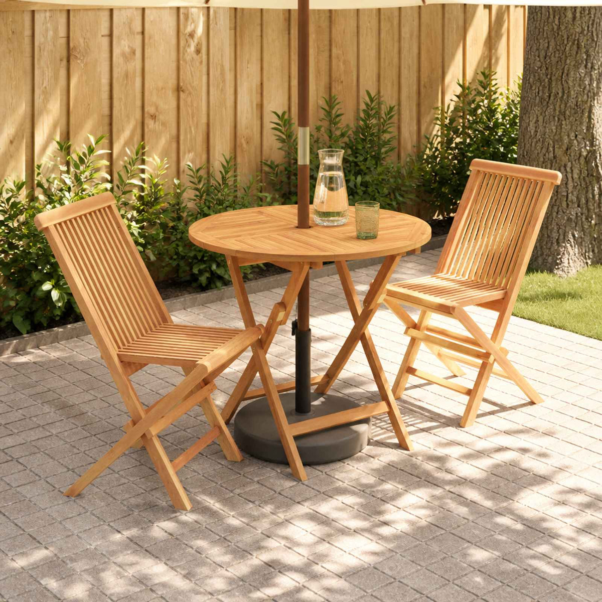vidaXL 3 Piece Folding Garden Bistro Set Natural Solid Teak Wood 1