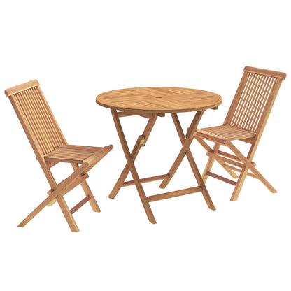 vidaXL 3 Piece Folding Garden Bistro Set Natural Solid Teak Wood 2