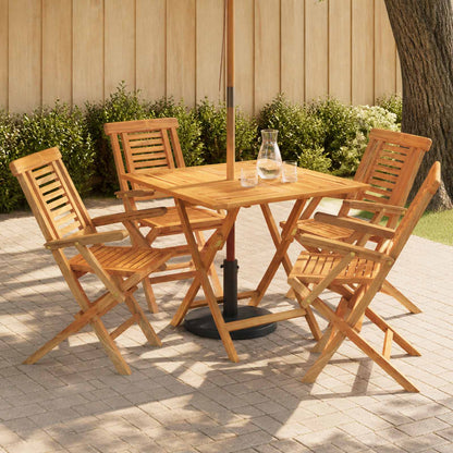 5 Piece Folding Garden Bistro Set Natural Solid Teak Wood with armrest Square