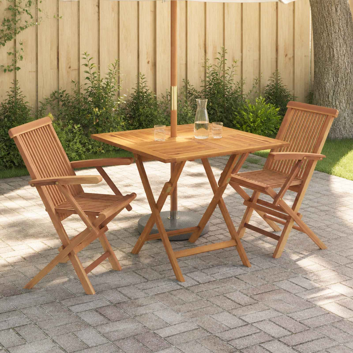 vidaXL 3 Piece Folding Garden Bistro Set 3 pcs Natural Solid Teak Wood 1