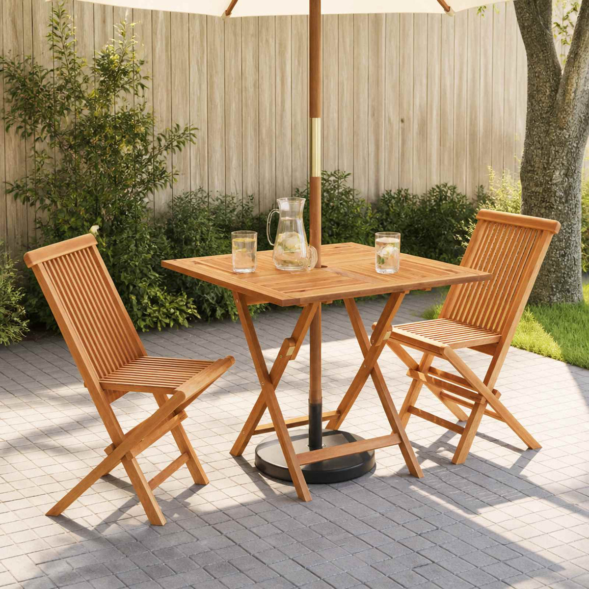 vidaXL 3 Piece Folding Garden Bistro Set Natural Solid Teak Wood 1