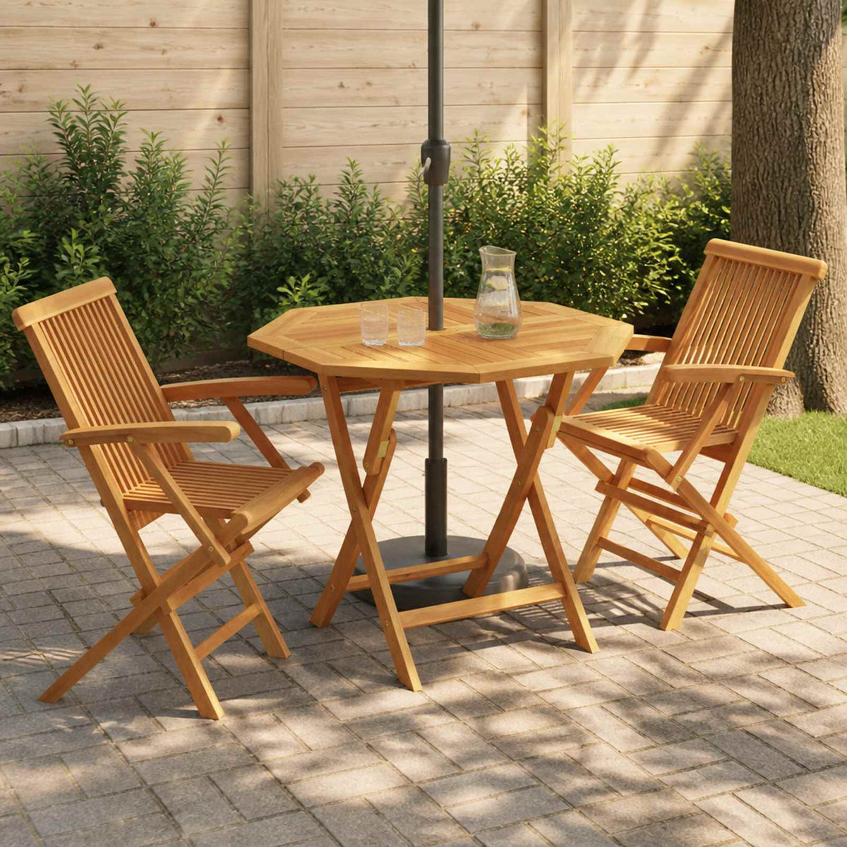 vidaXL 3 Piece Folding Garden Bistro Set 3 pcs Natural Solid Teak Wood 1
