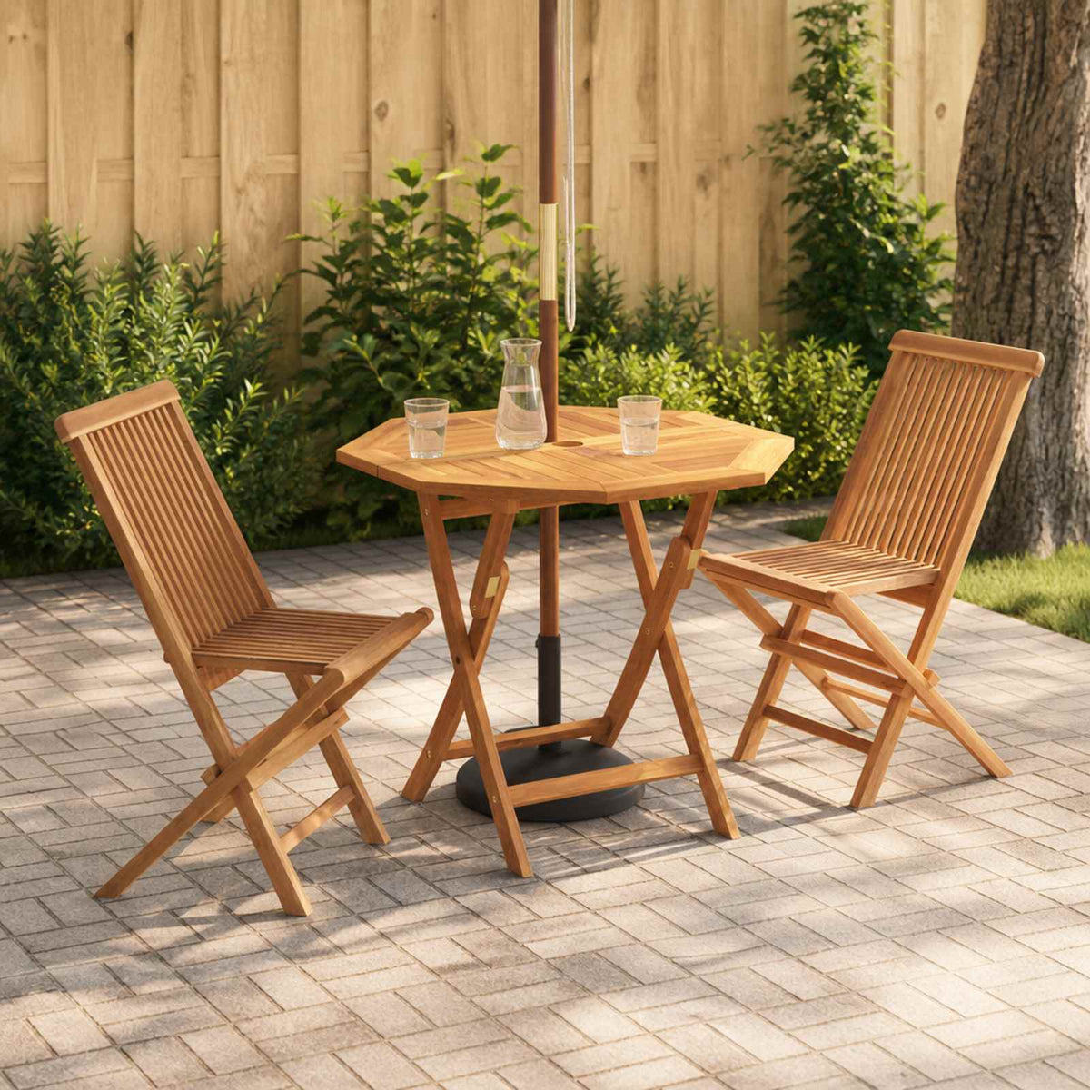 vidaXL 3 Piece Folding Garden Bistro Set Natural Solid Teak Wood 1