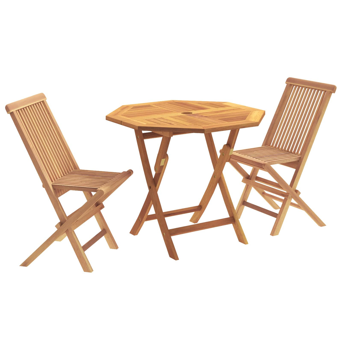 vidaXL 3 Piece Folding Garden Bistro Set Natural Solid Teak Wood 2