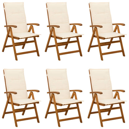 Reclining Garden Chairs Natural Solid Acacia Wood 6 pcs with cream white cushion
