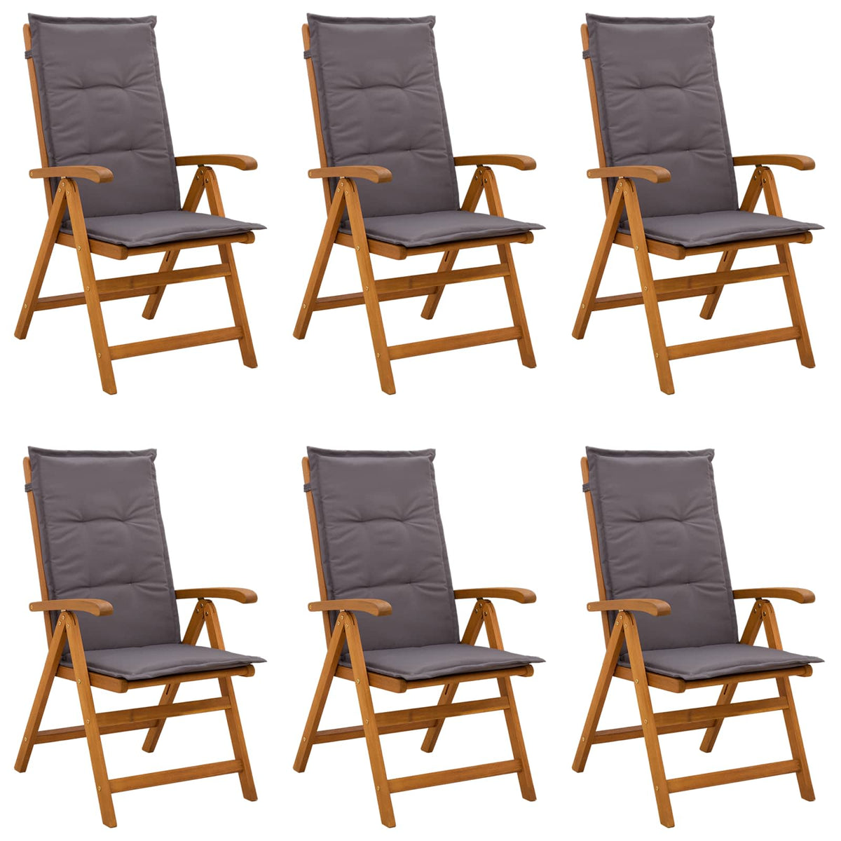 Reclining Garden Chairs Natural Solid Acacia Wood 6 pcs with anthracite cushion