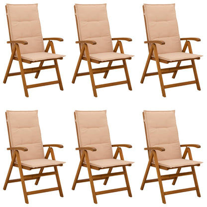 Reclining Garden Chairs Natural Solid Acacia Wood 6 pcs with beige cushion
