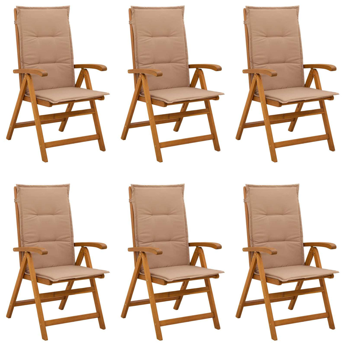 Reclining Garden Chairs Natural Solid Acacia Wood 6 pcs with taupe cushion