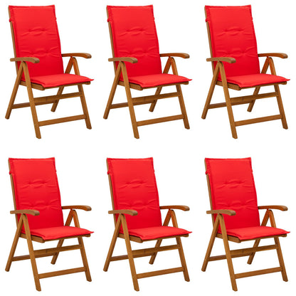 Reclining Garden Chairs Natural Solid Acacia Wood 6 pcs with red cushion