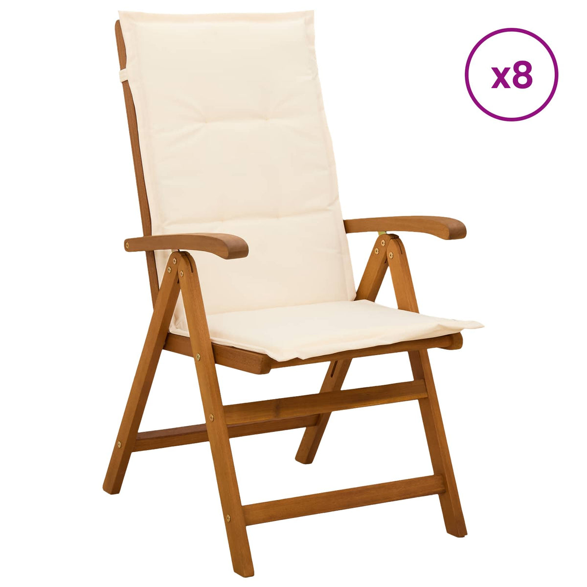 Reclining Garden Chairs Natural Solid Acacia Wood 8 pcs with cream white cushion