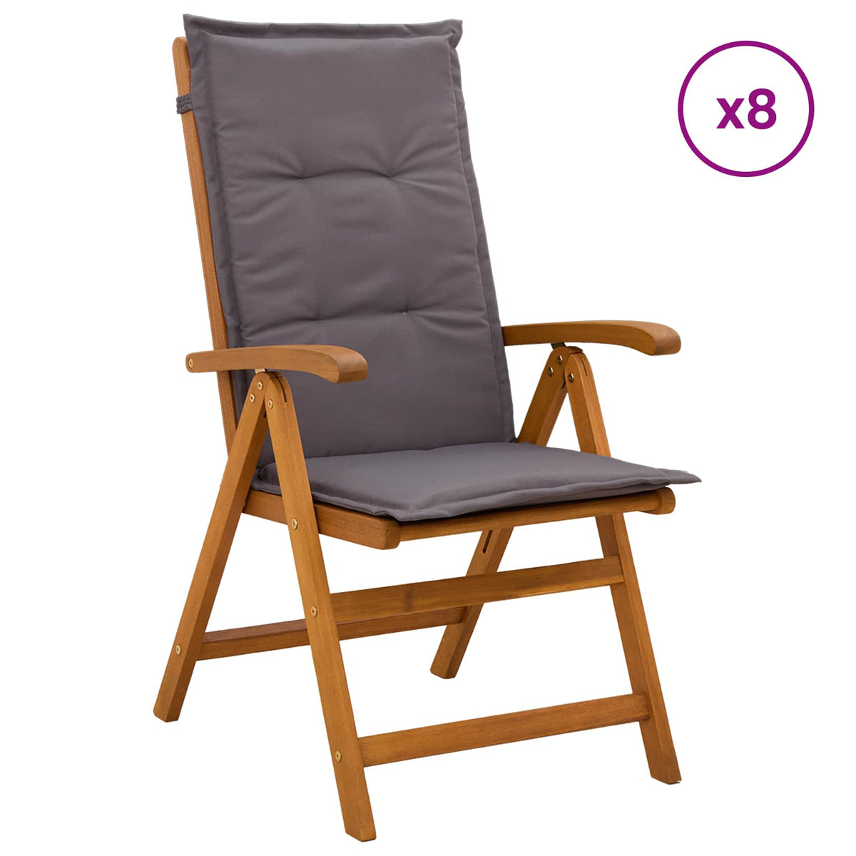 Reclining Garden Chairs Natural Solid Acacia Wood 8 pcs with anthracite cushion